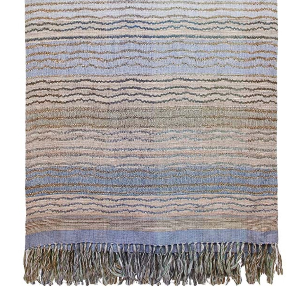Neeru Kumar Pat McGann Wool & Silk Sm. Ocean Strip Bedcover NWOT - Queen